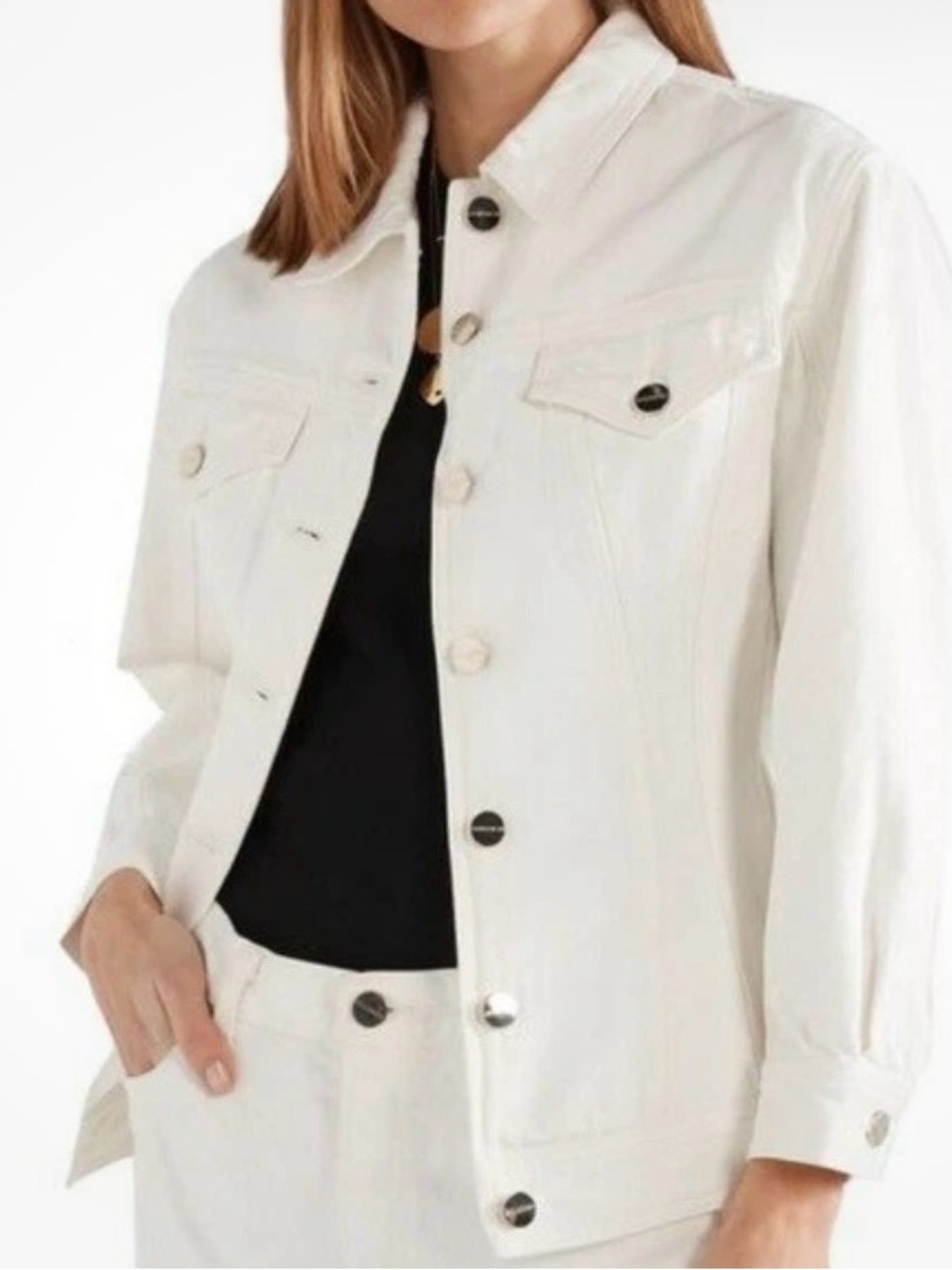 Goldsign White Denim Jacket with Button-Front